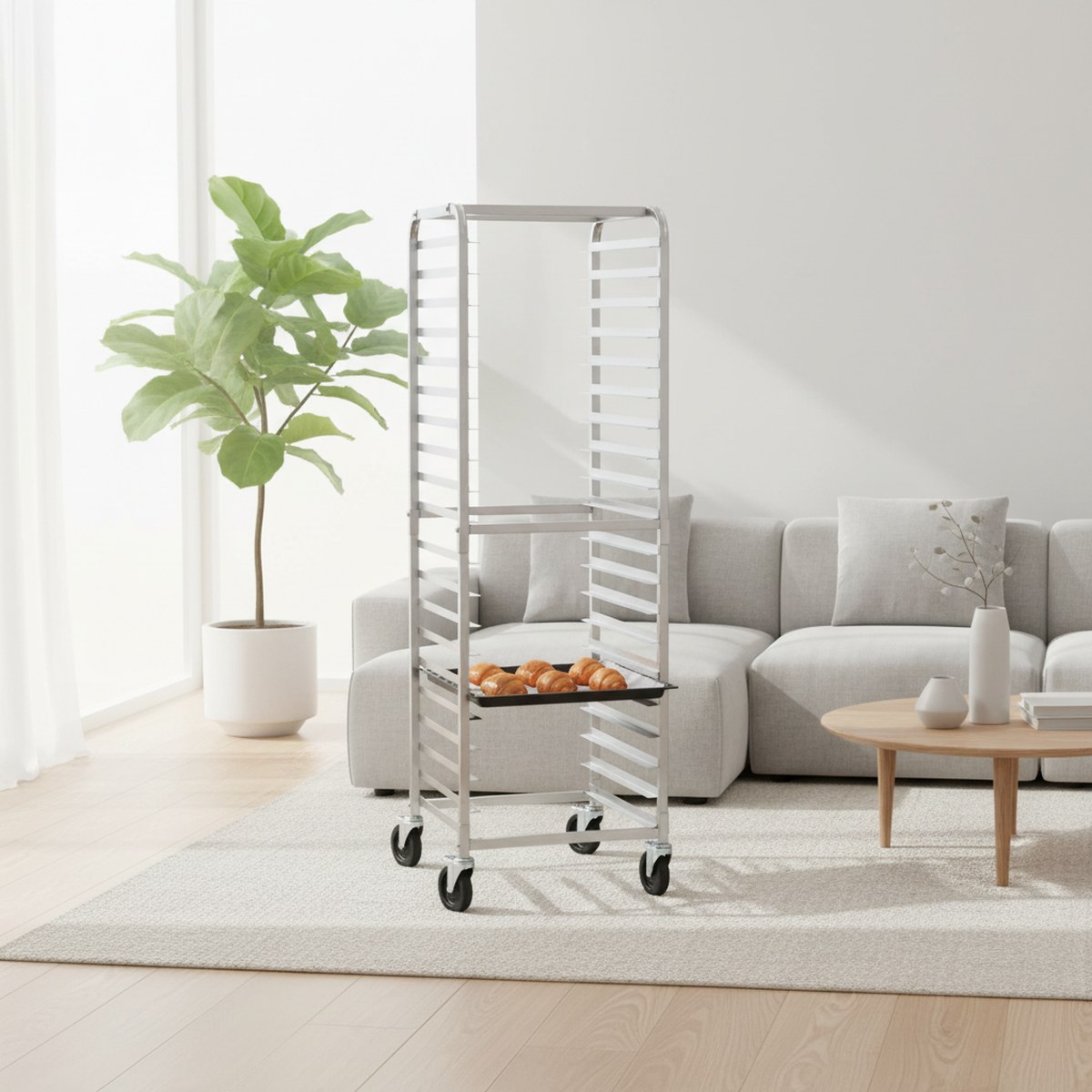 Kitchen Baking Trolley - ชั้นวางเบเกอรี่เชิงพาณิชย์ 20 ชั้น รถเข็นอลูมิเนียมสำหรับเก็บถาดอบขนมปัง ใช้ในครัวเรือน ขนาด