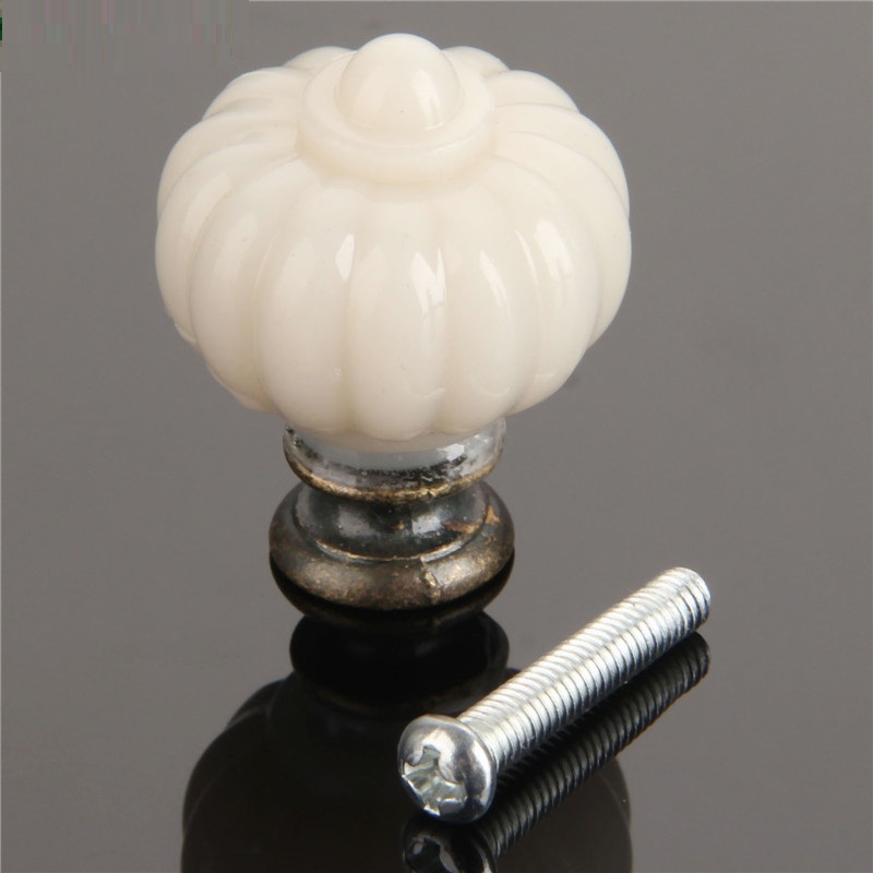 Kitchen Queen - 1Pc อะคริลิคงาช้างสีขาวฟักทองมือจับประตูตู้ตู้ครัวตู้เสื้อผ้าลิ้นชักตู้เสื้อผ้าประตูดึงมือจับอุปกรณ์เหล็กเครื่องตกแต่งบ้าน