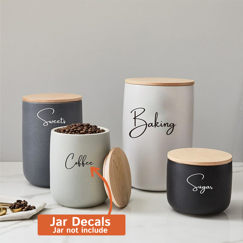 Kitchen Baking Canisters - รูปลอกเพียง 8 ชิ้นห้องครัวองค์กรกระป๋อง Jar ป้ายสติกเกอร์รูปลอกชากาแฟน้ําตาลเบเกอรี่เกลือข้าว Reaturant