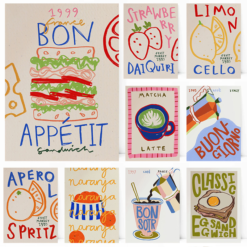 Kitchen Baking Wall Art - เบเก้เค้ก ครัว ขนมปัง กาแฟ ไข่ แซนวิช