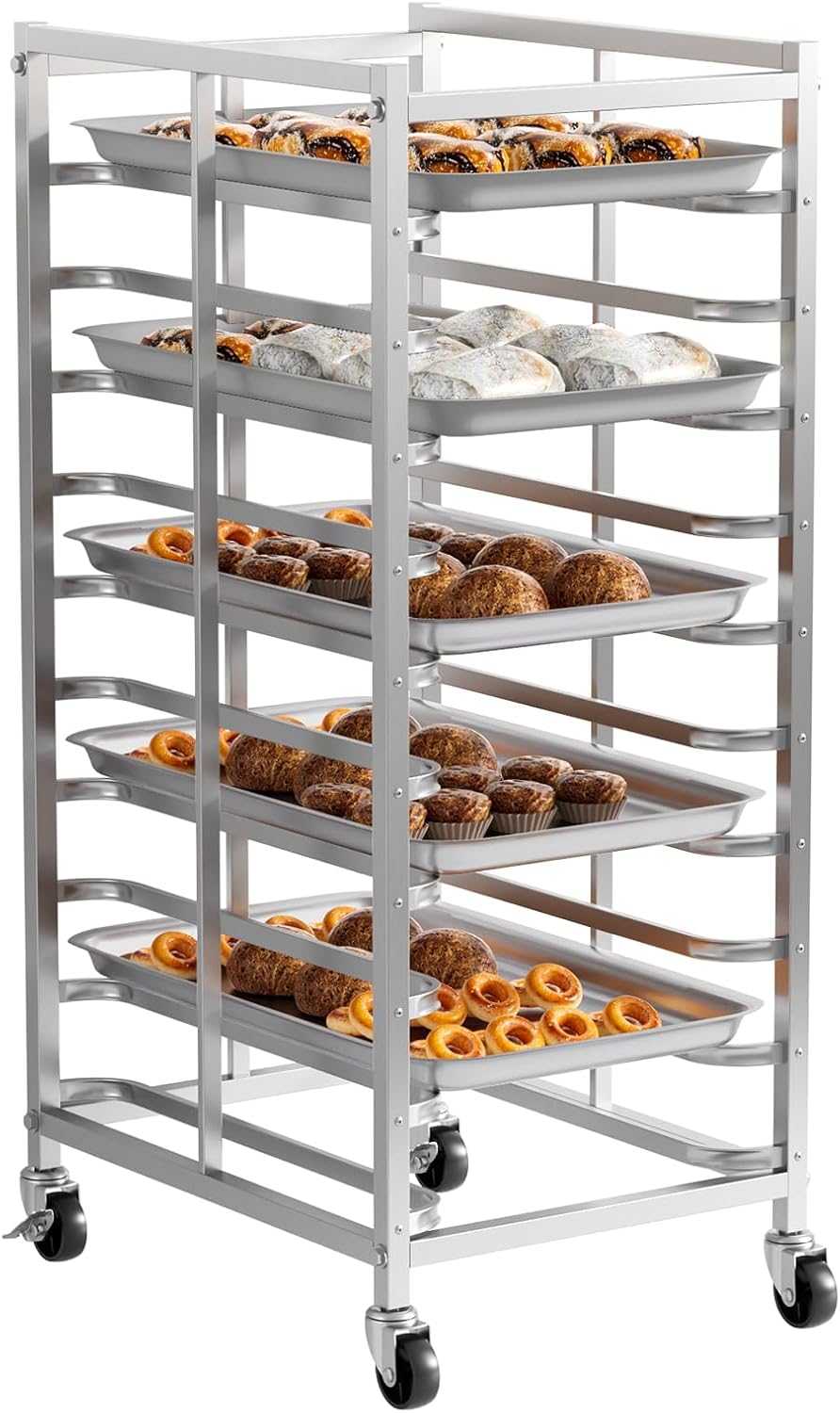 Kitchen Baking Trolley - ชั้นวางอบขนมสแตนเลสเชิงพาณิชย์พร้อมล้อเลื่อน รถเข็นเก็บถาดอบขนม รถเข็นถาดขนมปังแบบเคลื่อนที่ ชั้นวางระบายความร้อนสำหรับเบเกอรี่ งานครัว ร้านอาหาร