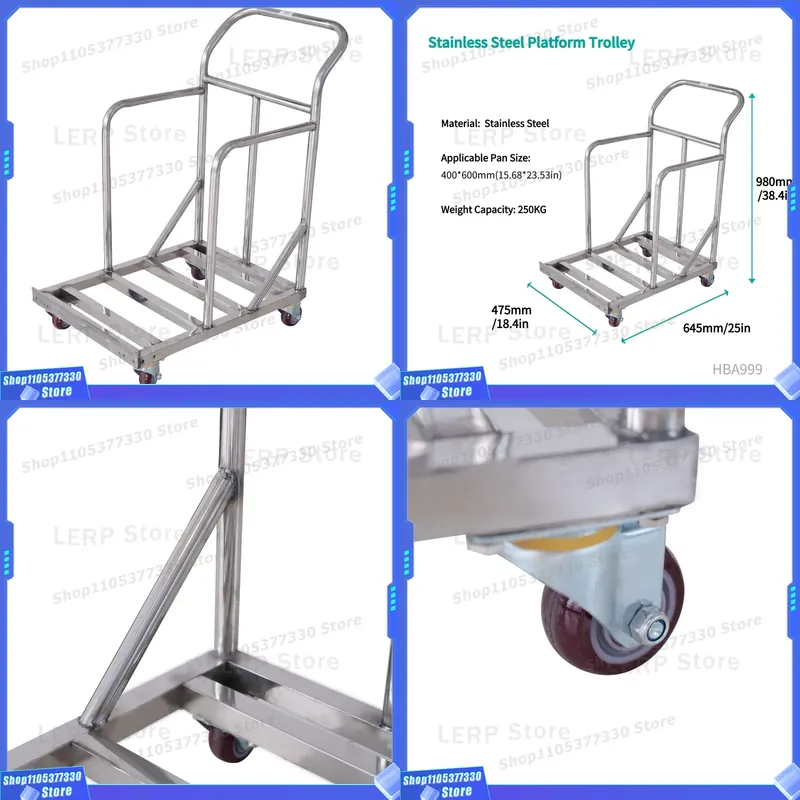 Kitchen Baking Trolley - รถเข็นครัวสแตนเลสขนาด 980x645x475 มม. พร้อมล้อเลื่อนอเนกประสงค์ สำหรับเตรียมอาหารและใช้ในร้านเบเกอรี่เชิงพาณิชย์