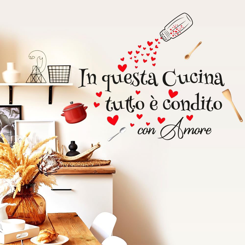 Kitchen Queen - สติ๊กเกอร์ติดผนังลายอิตาเลียนในครัวนี้ทุกอย่างน่ารัก สติ๊กเกอร์ตกแต่งผนังสำหรับห้องครัว ร้านอาหาร ครอบครัว คำคมความรัก ของตกแต่งบ้าน