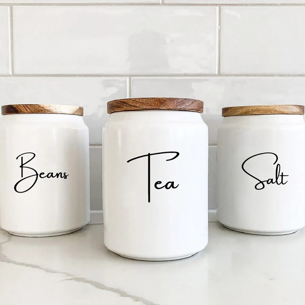Kitchen Baking Canisters - สติกเกอร์ติดขวดโหลสำหรับจัดระเบียบห้องครัว กันน้ำ ลายคำคมเกี่ยวกับชา กาแฟ น้ำตาล เกลือสำหรับทำขนม