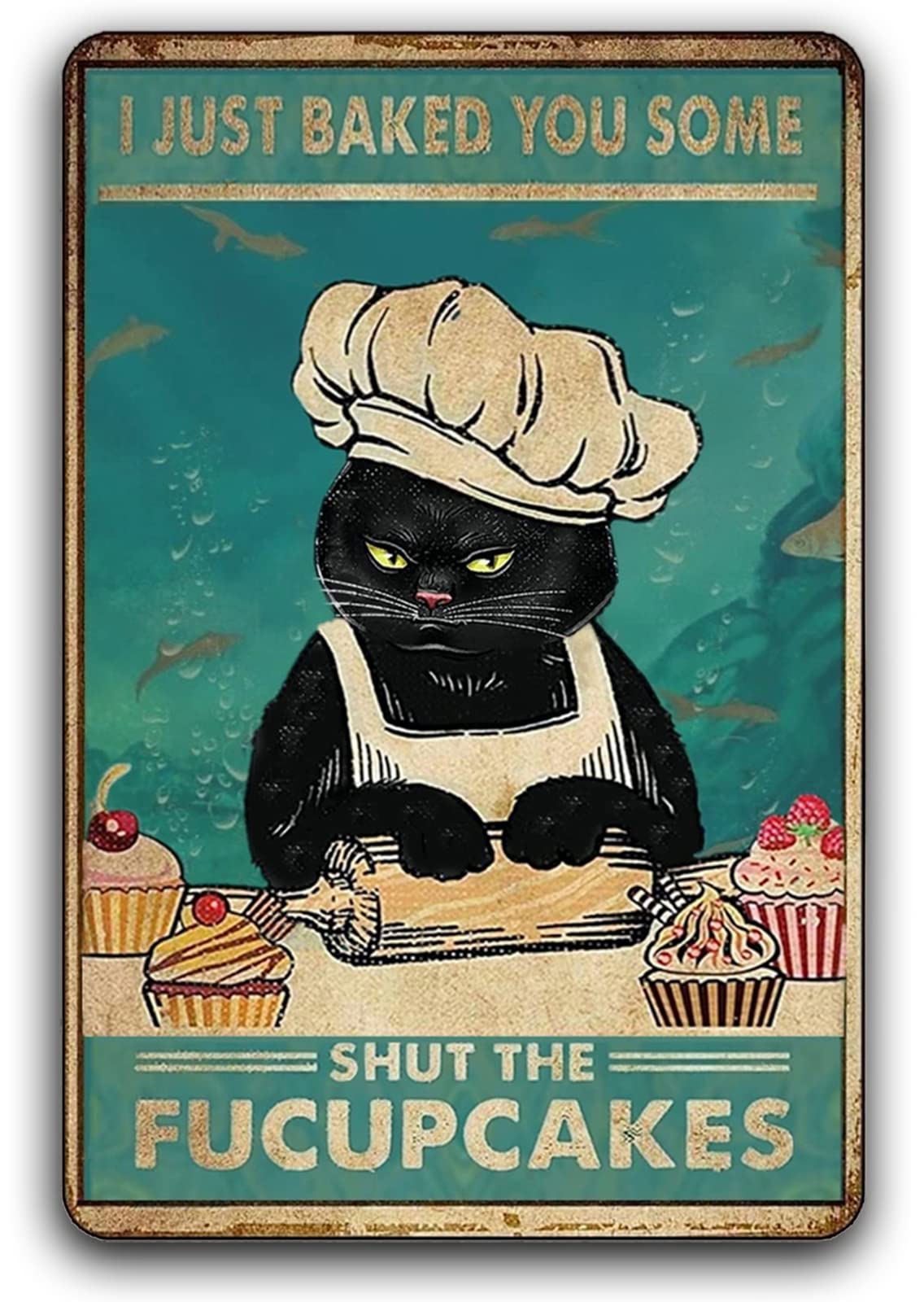 Kitchen Baking Wall Art - ป้ายโลหะลายแมวตลก Fmcmly สไตล์วินเทจ สำหรับตกแต่งครัว ห้องน้ำ บาร์กาแฟ