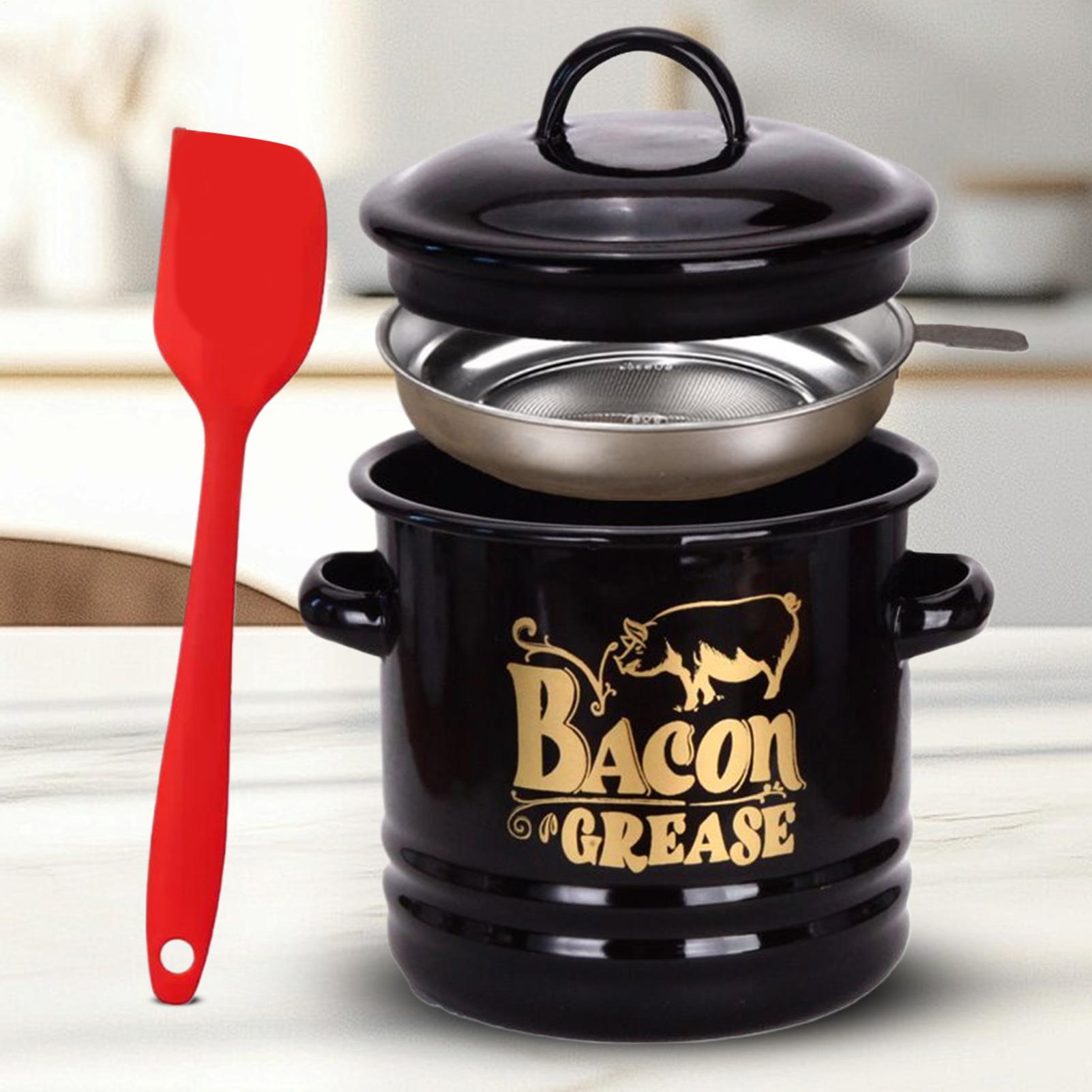 Kitchen Baking Canisters - กระป๋องเก็บไขมันเบคอน 1200 มล. พร้อมที่กรองและตะหลิว สำหรับทำอาหาร อบขนม