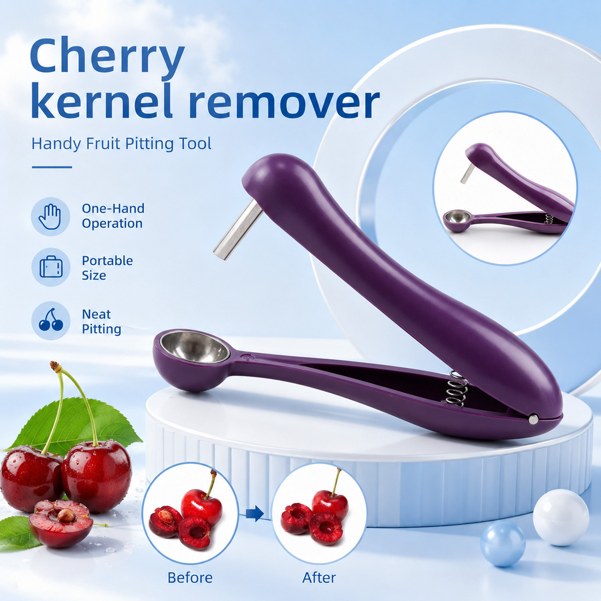Kitchen Tools For Baking - เครื่องมือแยกเมล็ดเชอร์รี่แบบมือถือ และเครื่องแยกเมล็ดมะกอก กดง่าย ใช้สำหรับแยกเมล็ดผลไม้ สำหรับใช้ในครัวเรือนและการอบขนม