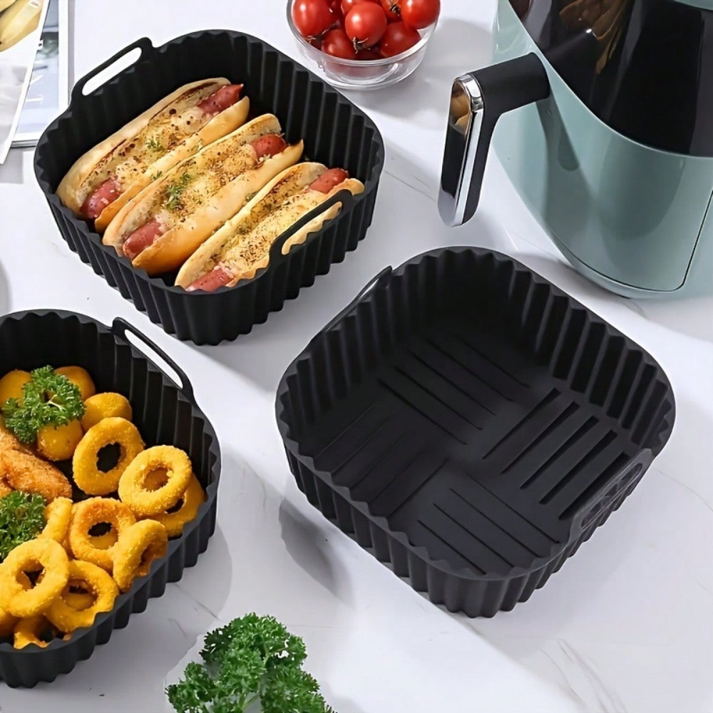 Kitchen Baking Supplies - แผ่นรองซิลิโคนสำหรับหม้อทอดไร้น้ำมันแบบใช้ซ้ำได้ 1 ชิ้น, อุปกรณ์เสริมสำหรับหม้อทอดไร้น้ำมัน, อุปกรณ์ครัวสำหรับเปลี่ยนแผ่นรองอบแบบใช้แล้วทิ้ง, สีดำ
