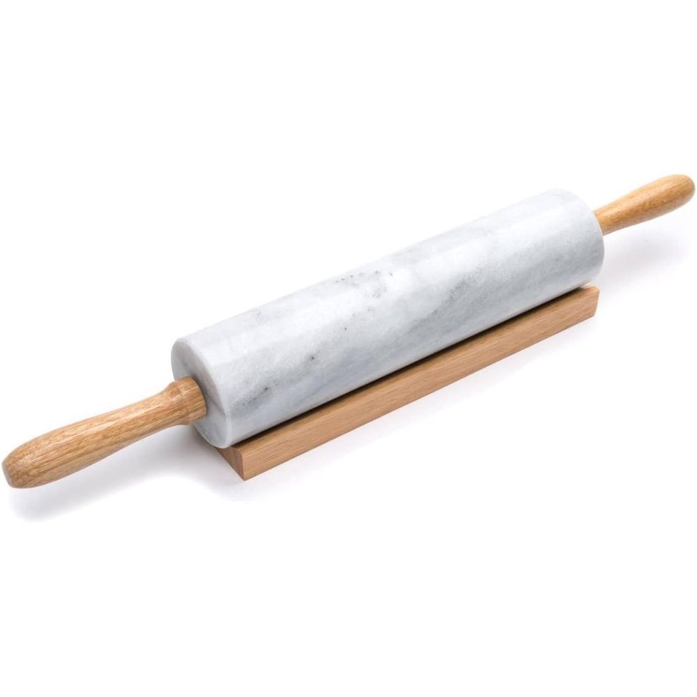 Rolling Pin Marble - ไม้คลึงแป้งหินอ่อนสีขาวขนาด 10 นิ้ว พร้อมที่วางไม้