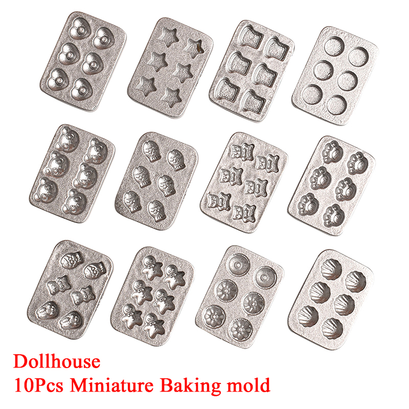 Silicone Cake Mold - แม่พิมพ์อบขนมจิ๋วสำหรับบ้านตุ๊กตา 10 ชิ้น ฉากครัวจิ๋ว จานจิ๋ว แม่พิมพ์อบขนมรูปคนขนมปังขิง
