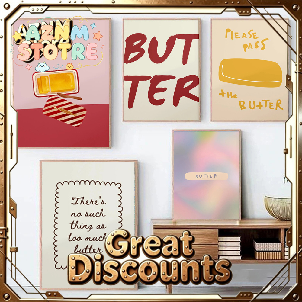Kitchen Baking Wall Art - โปสเตอร์เนย 1 ชิ้น ตกแต่งครัวสไตล์มินิมอล ภาพวาดบนผ้าแคนวาส ศิลปะตกแต่งผนังเกี่ยวกับอาหารและการอบขนม