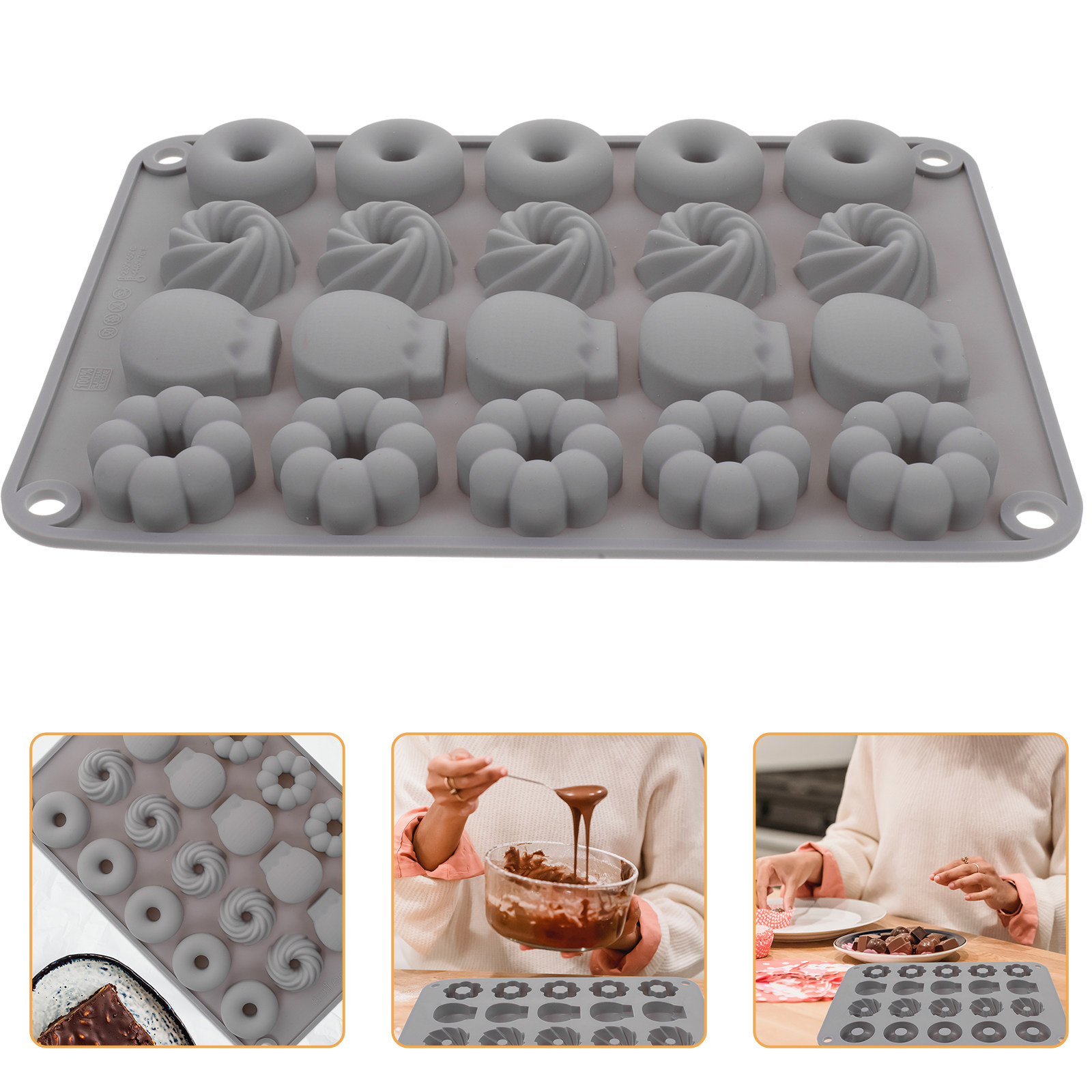 Mini Kitchen Baking - แม่พิมพ์ซิลิโคนรูปโดนัทขนาดเล็ก ทนความร้อน สำหรับทำช็อกโกแลต เจลลี่ ลูกอม แม่พิมพ์อบขนม