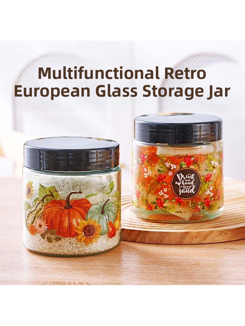 Kitchen Baking Canisters - โหลแก้วหนาฝาปิดสนิทสำหรับเก็บชา ภาชนะใสสำหรับเก็บดอกไม้อบ ถั่ว และของแห้งอื่นๆ กล่องเก็บของในครัว