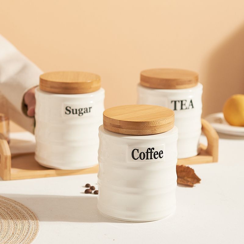 ชุดโหลเซรามิก 3 ชิ้น พร้อมฝาไม - Kitchen Baking Canisters บทวิจารณ์และราคา