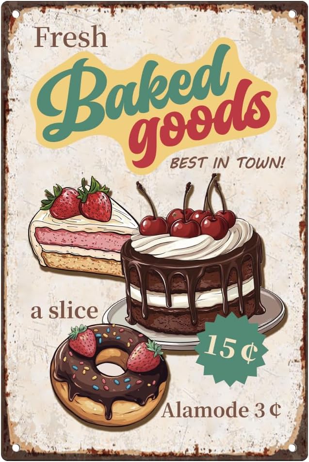 ป้ายโลหะวินเทจลายขนมปังอบสด โป - Kitchen Baking Wall Art บทวิจารณ์และราคา