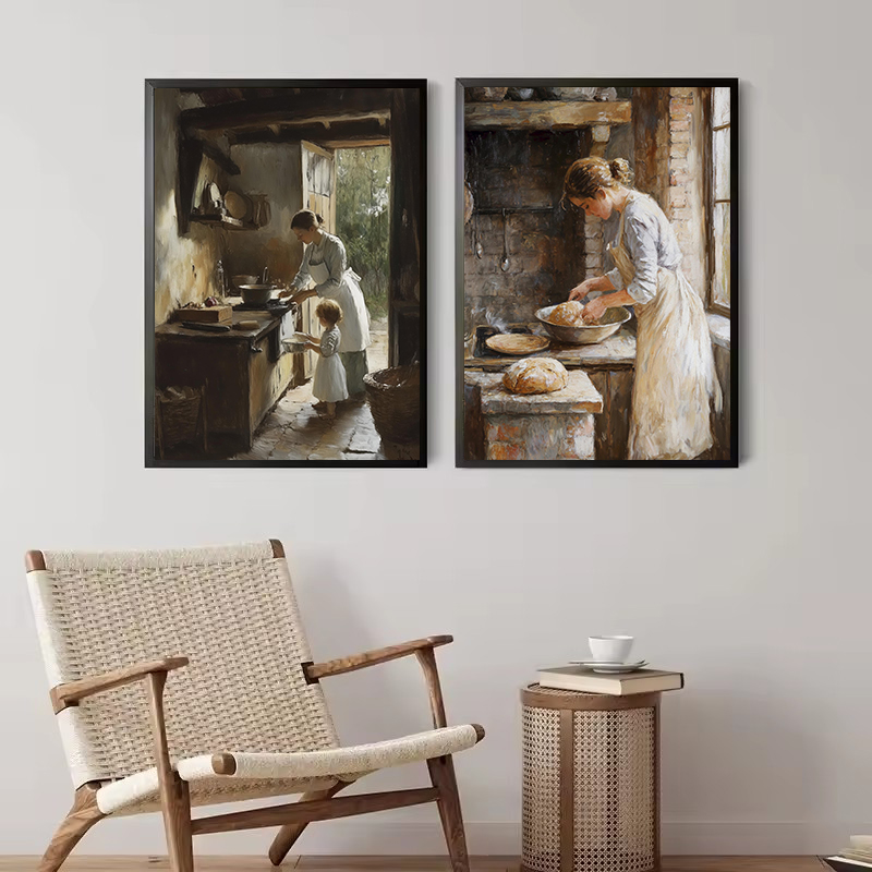 ครัวฝรั่งเศสผู้หญิงอบขนมปังสีฟ - Kitchen Baking Wall Art บทวิจารณ์และราคา